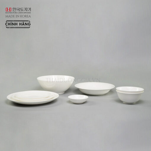 Set mâm 2 người 8 chi tiết bát đĩa sứ trắng cao cấp Hàn Quốc Hankook