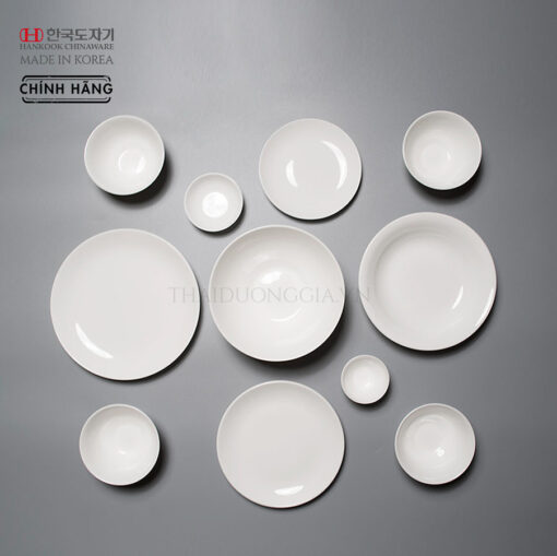 Set mâm 4 người 11 chi tiết bát đĩa sứ trắng cao cấp Hàn Quốc Hankook