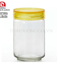 Lọ đựng thủy tinh 1 lít vàng, nắp nhựa kháng khuẩn Nhật Bản Aderia M-6632