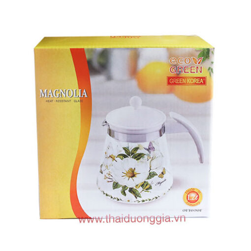 Bình trà thủy tinh chịu nhiệt 1,2 lít hoa mộc lan trắng Magnolia Simax Otto