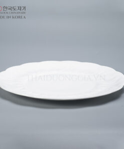 Đĩa tròn vân lá LEAF 28cm sứ trắng cao cấp Hàn Quốc Hankook LFB-0001