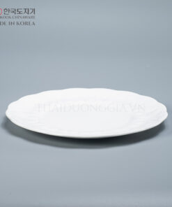 Đĩa tròn vân lá LEAF 21cm sứ trắng cao cấp Hàn Quốc Hankook LFB-0002